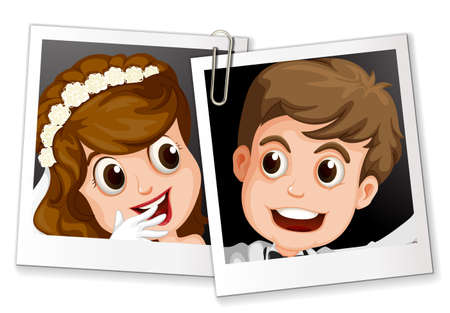 Illustration of two wedding photosのイラスト素材