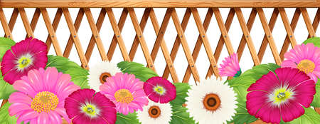 Illustration of a garden of flowers with a fenceのイラスト素材