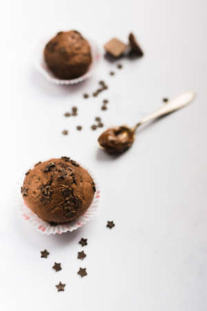 Cupcake with chocolate and coffeeの写真素材
