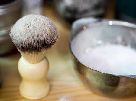 Various tools for the care of a beard and hairstyle. Scissors, razors, combs. Shaving concept. Barbershop.の写真素材