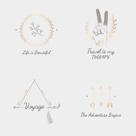 Travel quotes with badges ornament vector setのイラスト素材