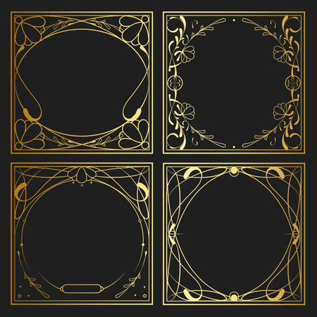 Set of vintage golden art nouveau elements vectorのイラスト素材