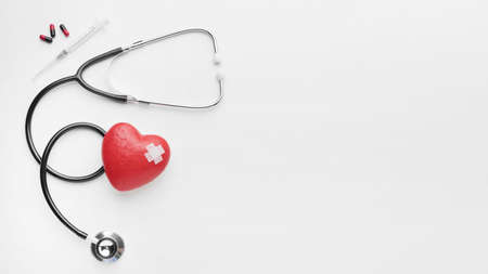 top view world heart day concept with stethoscope. Resolution and high quality beautiful photoの写真素材
