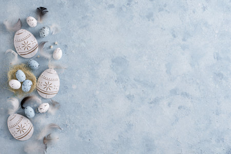 top view traditional easter eggs concept with copy space. Resolution and high quality beautiful photoの写真素材