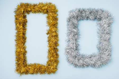 two frames from tinsel blue table. Resolution and high quality beautiful photoの写真素材