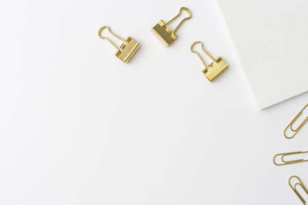 top view golden paperclips with copy space. Resolution and high quality beautiful photo