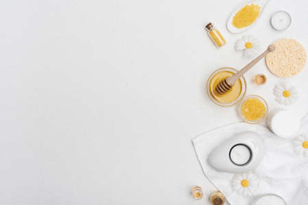 top view honey bath salts spa. Resolution and high quality beautiful photoの写真素材