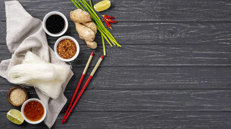 top view noodles spices with copy space. Resolution and high quality beautiful photo