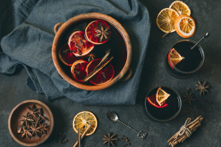 top view mulled wine with star anise. Resolution and high quality beautiful photoの写真素材