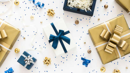 top view composition wrapped presents. Resolution and high quality beautiful photo