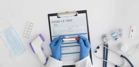 top view doctor checking covid test. Resolution and high quality beautiful photo