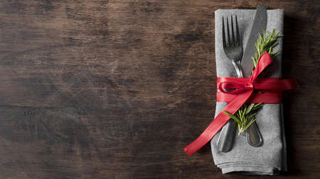 top view christmas tableware arrangement with copy space. Resolution and high quality beautiful...