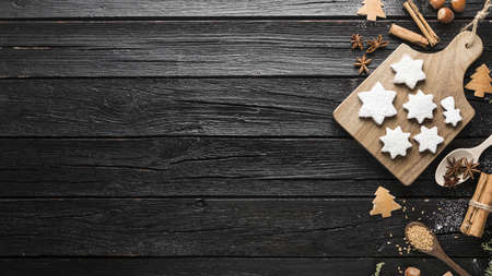 top view delicious christmas gingerbread cookies. Resolution and high quality beautiful photoの写真素材