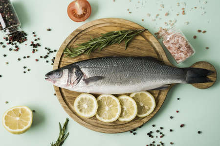 top view fish with herbs lemon. Resolution and high quality beautiful photo