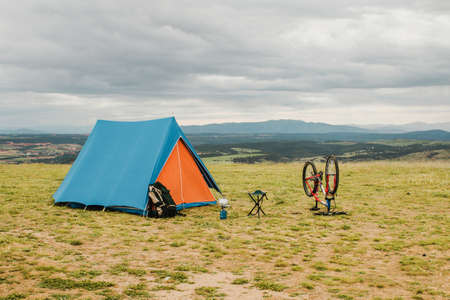 tent bike countryside. Resolution and high quality beautiful photo
