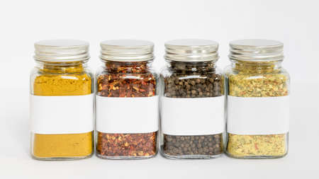 spices jars with labels arrangement.