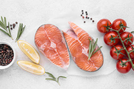 slices raw red salmon tomatoes. Resolution and high quality beautiful photoの写真素材