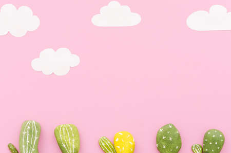 small cactuses with paper clouds table. Resolution and high quality beautiful photoの写真素材