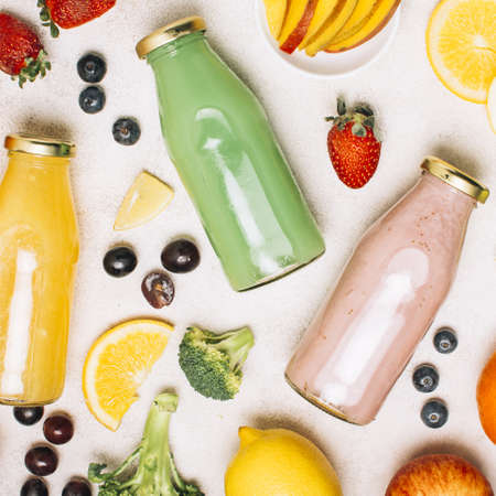 squared colorful arrangement with smoothies. Resolution and high quality beautiful photoの写真素材