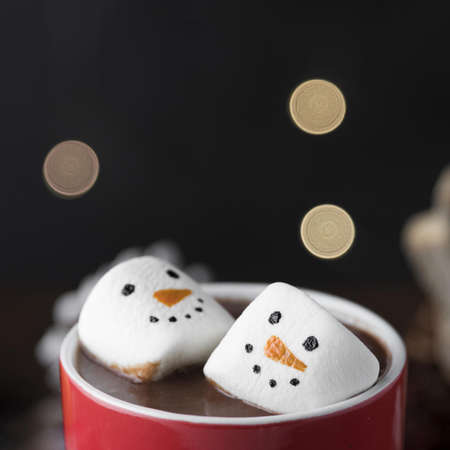 red cup hot chocolate with marshmallows close up. Resolution and high quality beautiful photoの写真素材