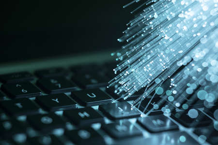 laptop with blue optical fiber. Resolution and high quality beautiful photo