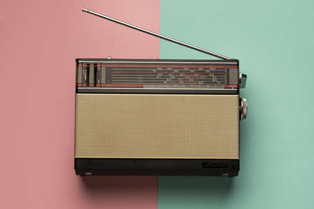 retro broadcast radio receiver pink light blue background. Resolution and high quality beautiful photoの写真素材