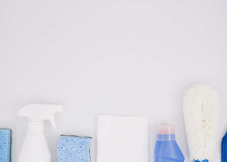 row cleaning products white background. Resolution and high quality beautiful photoの写真素材