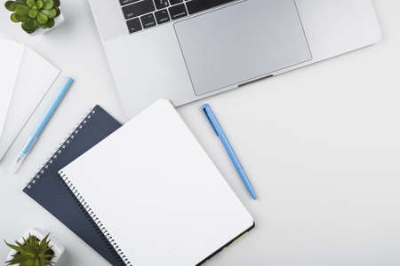 opened notepad with laptop top view. Resolution and high quality beautiful photo