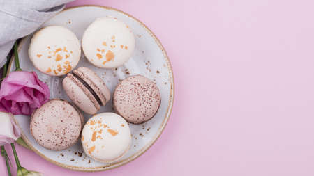macarons plate with roses copy space. Resolution and high quality beautiful photoの写真素材