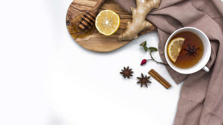 lemon tea with honey ginger board. Resolution and high quality beautiful photoの写真素材