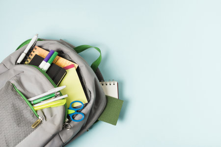 opened backpack with school supplies. Resolution and high quality beautiful photoの写真素材