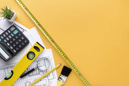 ruler with orange copy space background. Resolution and high quality beautiful photoの写真素材