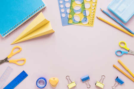 pink background with school supplies. Resolution and high quality beautiful photo