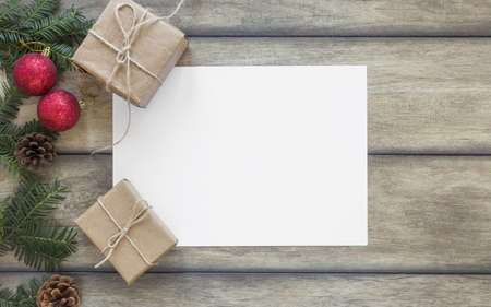 paper near present boxes and fir branch. Resolution and high quality beautiful photoの写真素材