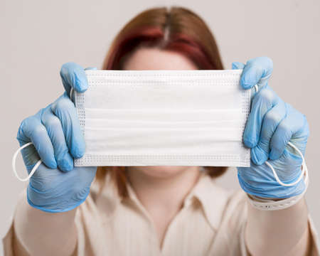 front view woman with face mask concept. Resolution and high quality beautiful photoの写真素材