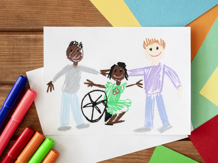 hand drawn disabled child friends. Resolution and high quality beautiful photoの写真素材