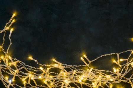 golden shiny winter lights dark background. Resolution and high quality beautiful photoの写真素材