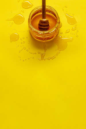 jar with honey table with copy space. Resolution and high quality beautiful photoの写真素材