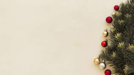 green fir tree branches with baubles. Resolution and high quality beautiful photoの写真素材