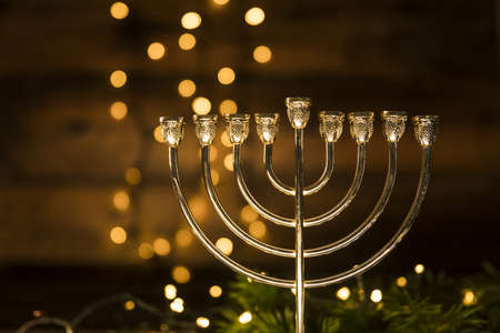 golden menorah dark room. Resolution and high quality beautiful photoの写真素材