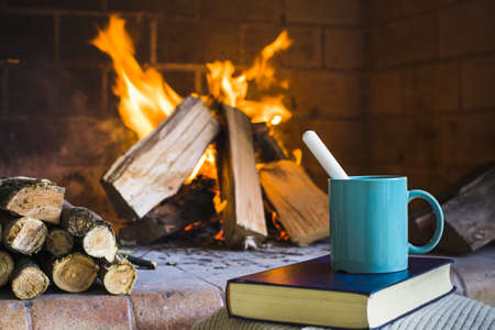 beverage book near fireplace. Resolution and high quality beautiful photoの写真素材
