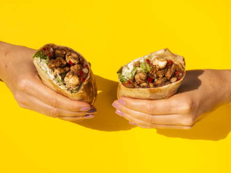 close up woman holding traditional mexican food. Resolution and high quality beautiful photo