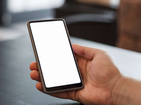 close up hand holding phone mock up. Resolution and high quality beautiful photo
