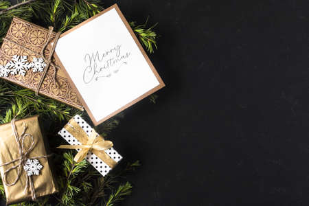 christmas decoration with wrapped gifts copy space. Resolution and high quality beautiful photoの写真素材