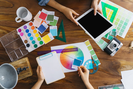 artists working desk. Resolution and high quality beautiful photoの写真素材