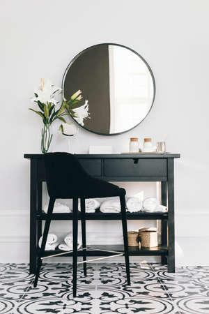 black cupboard with mirror. Resolution and high quality beautiful photoの写真素材