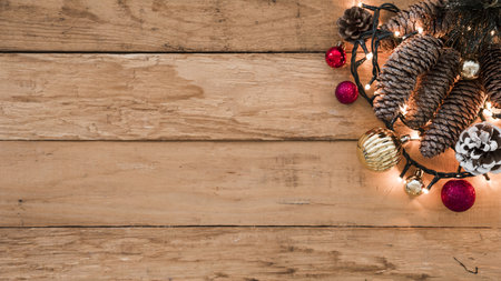 cones with burning garland on table. Resolution and high quality beautiful photoの写真素材
