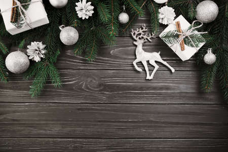 christmas composition green fir tree branches with small deer. Resolution and high quality beautiful photoの写真素材