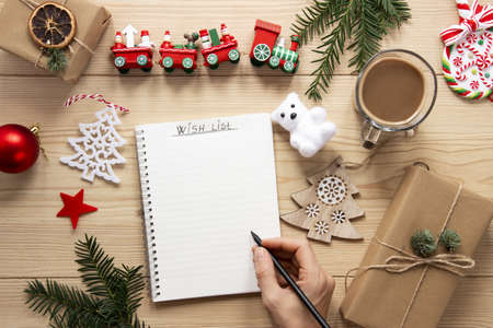 christmas list mock up wooden background. Resolution and high quality beautiful photoの写真素材