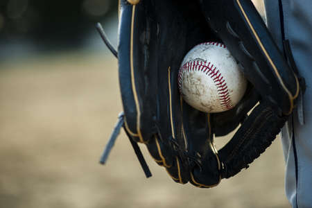 close up baseball held glove. Resolution and high quality beautiful photoの写真素材